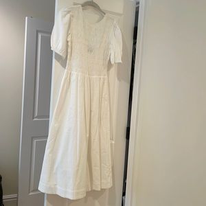 White puff sleeve midi dress